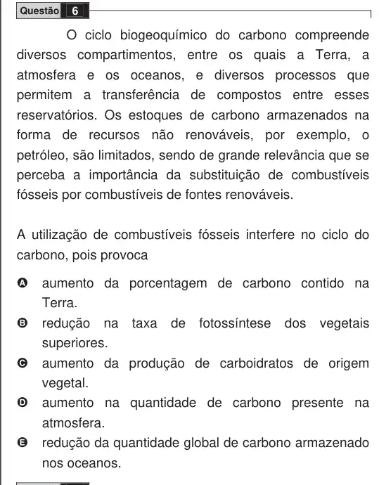 Imagem da questão 6 do ENEM 2009