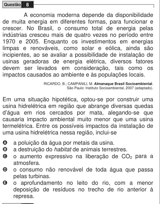 Imagem da questão 8 do ENEM 2009
