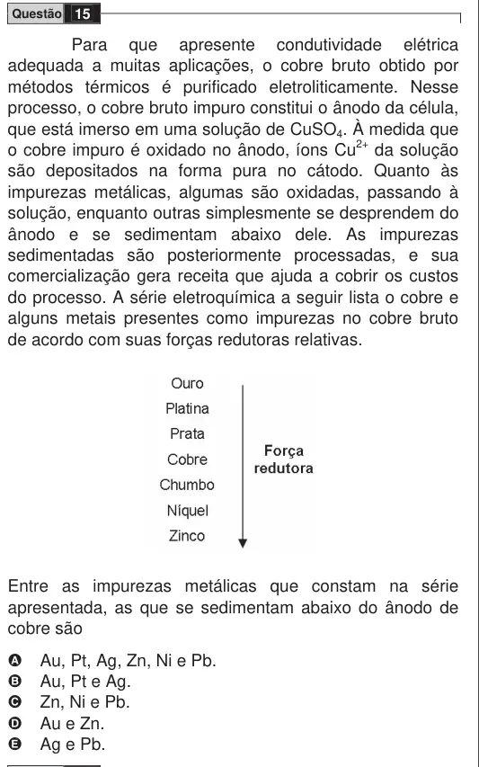 Imagem da questão 15 do ENEM 2009