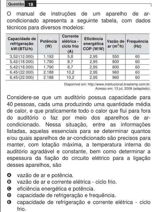 Imagem da questão 18 do ENEM 2009