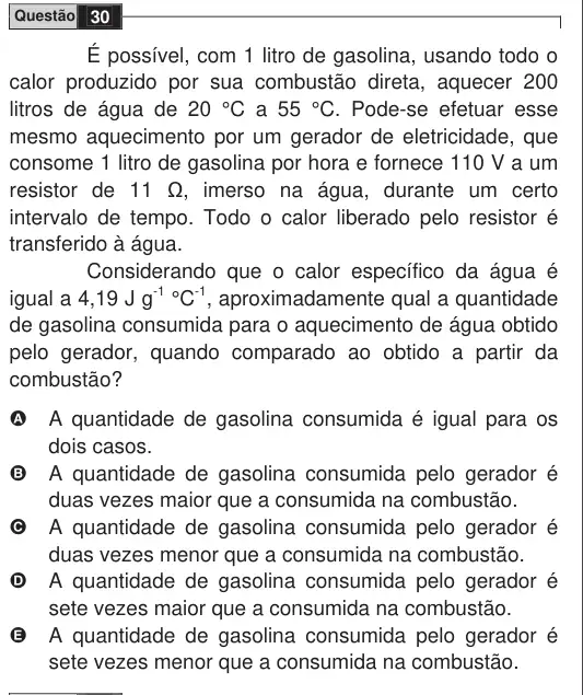 Imagem da questão 30 do ENEM 2009