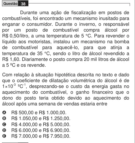 Imagem da questão 38 do ENEM 2009