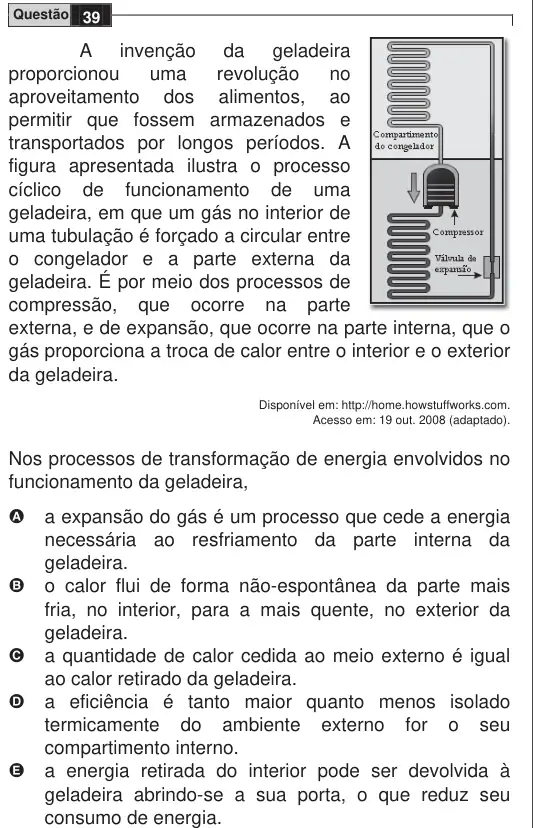 Imagem da questão 39 do ENEM 2009