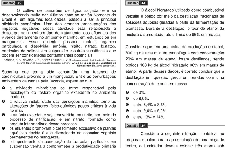 Imagem da questão 44 do ENEM 2009