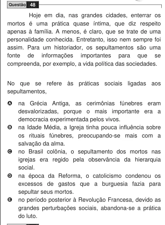 Imagem da questão 48 do ENEM 2009