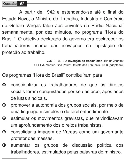 Imagem da questão 62 do ENEM 2009