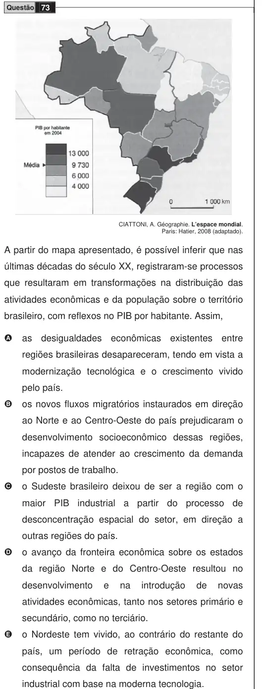 Imagem da questão 73 do ENEM 2009