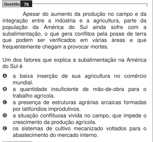 Imagem da questão 76 do ENEM 2009