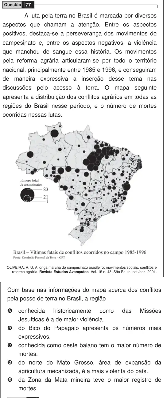 Imagem da questão 77 do ENEM 2009