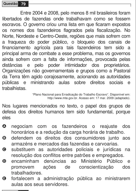 Imagem da questão 79 do ENEM 2009