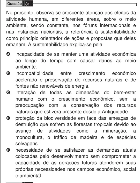 Imagem da questão 81 do ENEM 2009