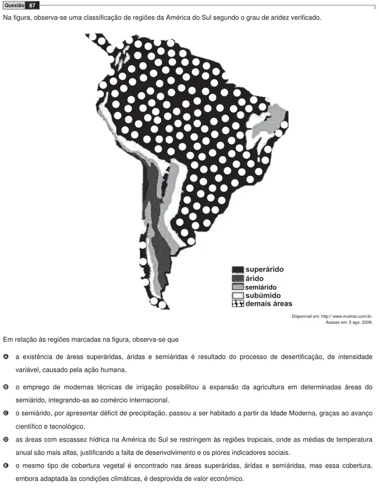 Imagem da questão 87 do ENEM 2009