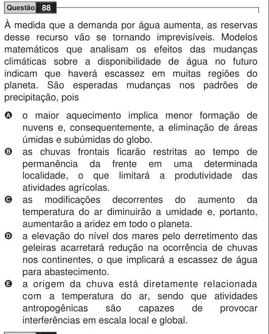 Imagem da questão 88 do ENEM 2009