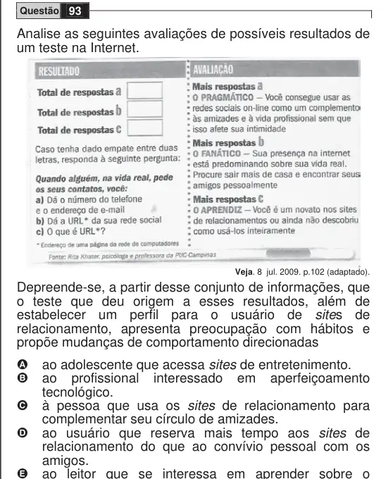 Imagem da questão 93 do ENEM 2009