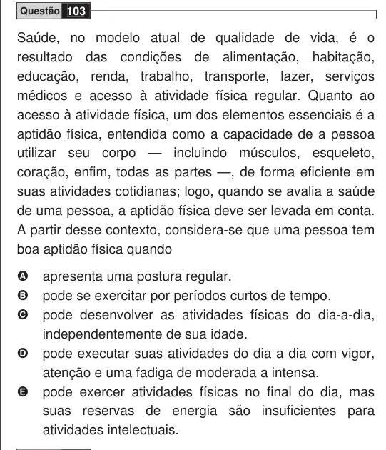 Imagem da questão 103 do ENEM 2009