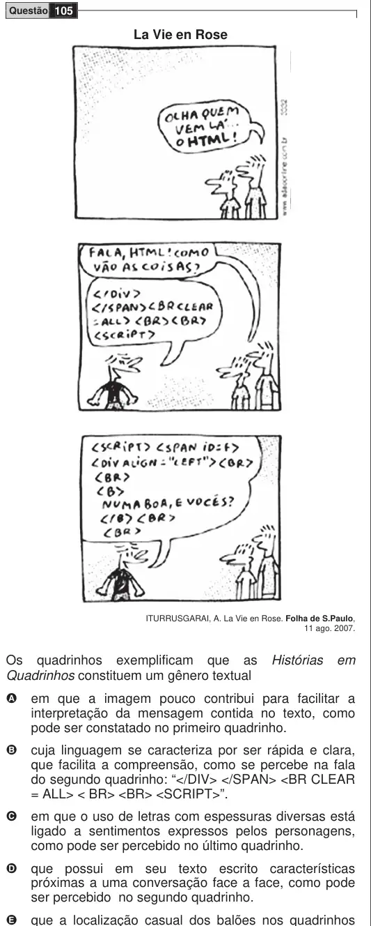 Imagem da questão 105 do ENEM 2009