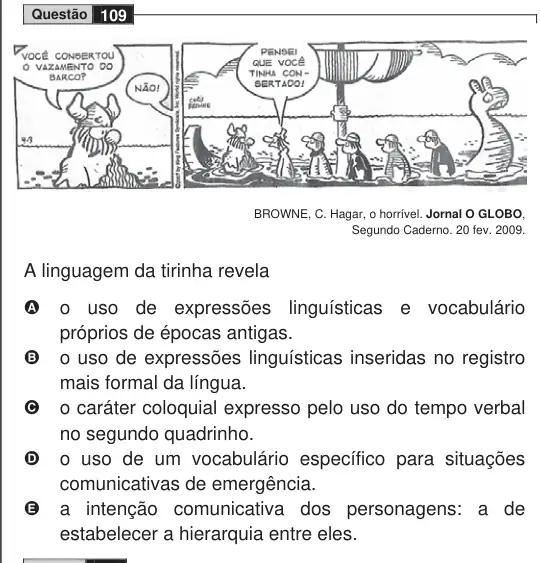 Imagem da questão 109 do ENEM 2009