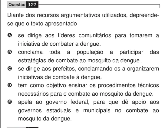 Imagem da questão 127 do ENEM 2009