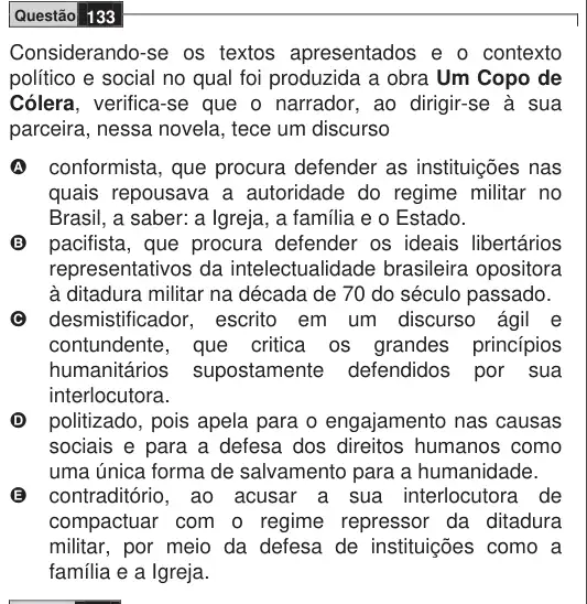 Imagem da questão 133 do ENEM 2009