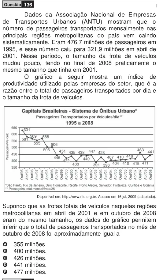Imagem da questão 136 do ENEM 2009