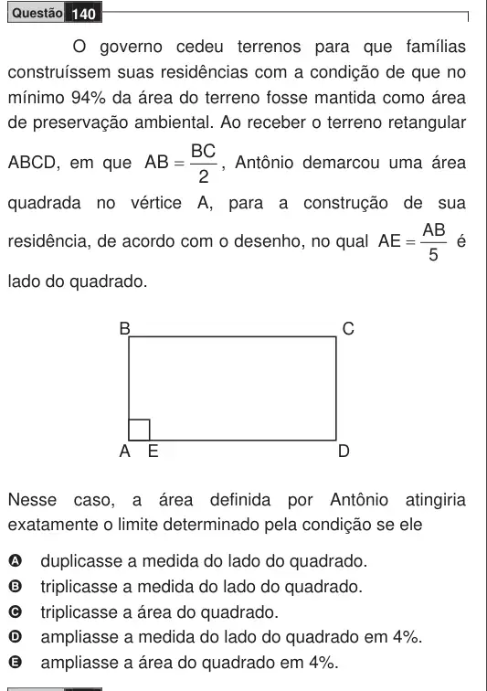 Imagem da questão 140 do ENEM 2009