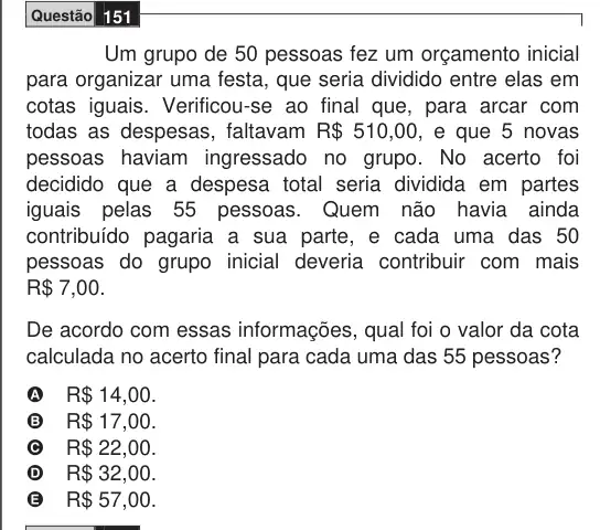 Imagem da questão 151 do ENEM 2009