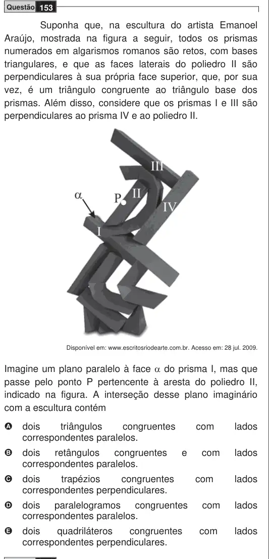 Imagem da questão 153 do ENEM 2009