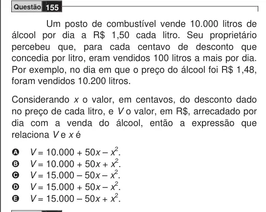 Imagem da questão 155 do ENEM 2009