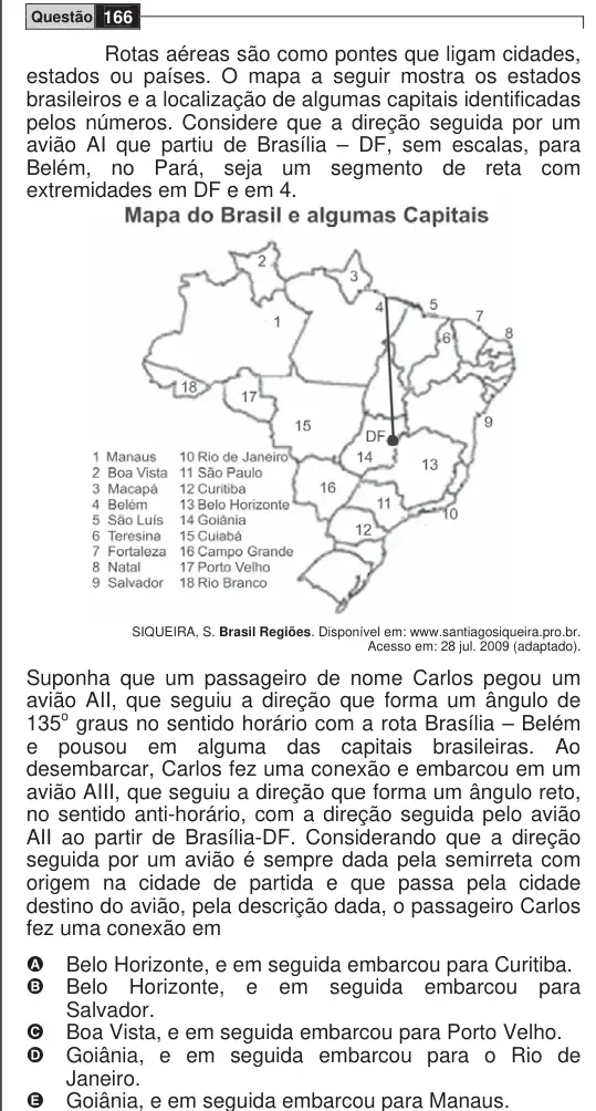 Imagem da questão 166 do ENEM 2009