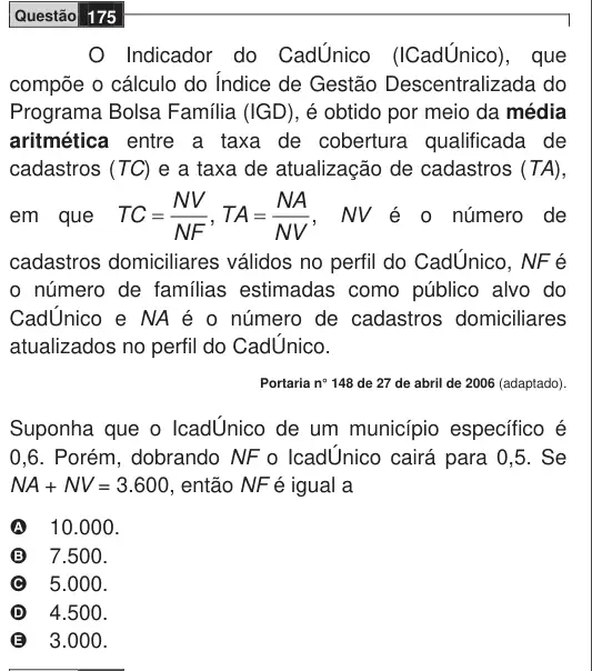 Imagem da questão 175 do ENEM 2009