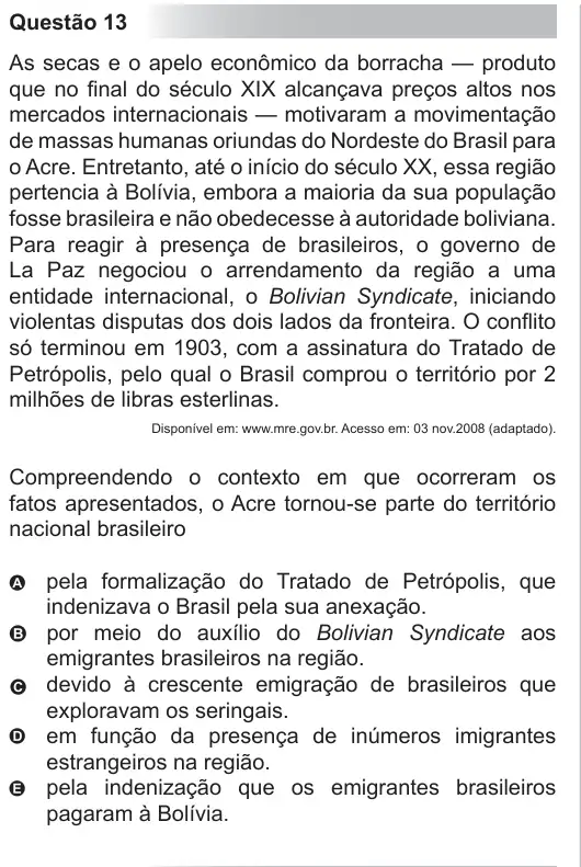 Imagem da questão 13 do ENEM 2010