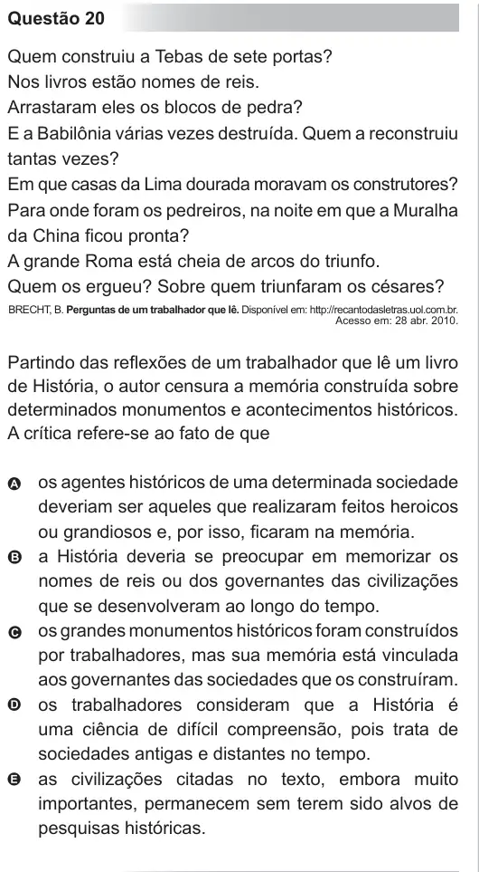 Imagem da questão 20 do ENEM 2010