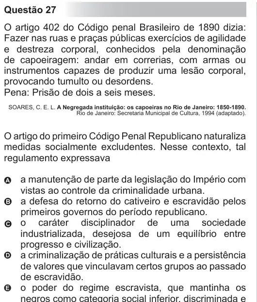 Imagem da questão 27 do ENEM 2010