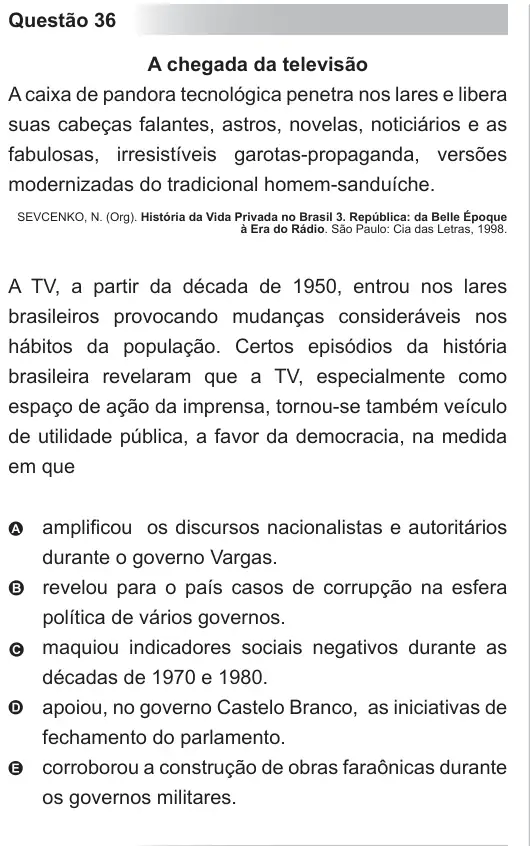 Imagem da questão 36 do ENEM 2010