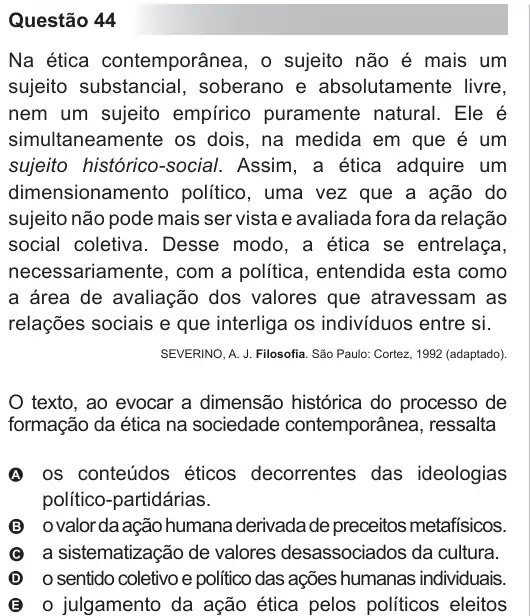 Imagem da questão 44 do ENEM 2010