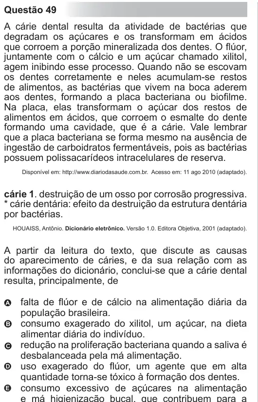Imagem da questão 49 do ENEM 2010