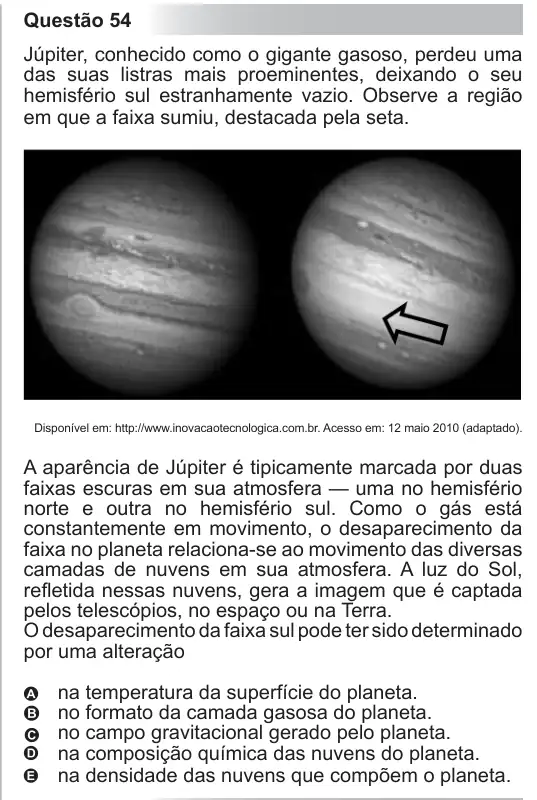 Imagem da questão 54 do ENEM 2010
