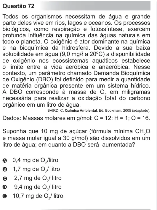 Imagem da questão 72 do ENEM 2010