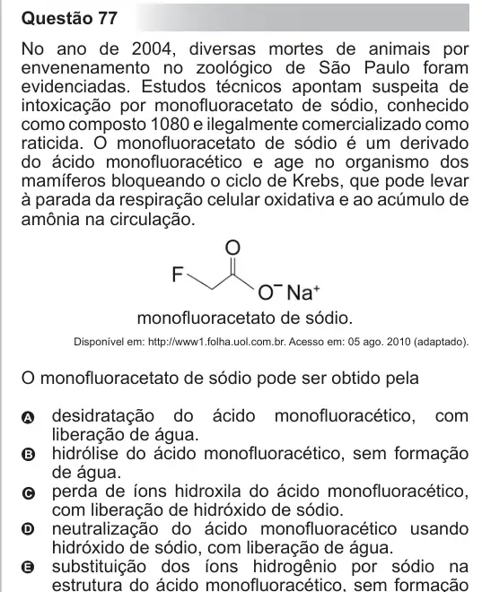 Imagem da questão 77 do ENEM 2010