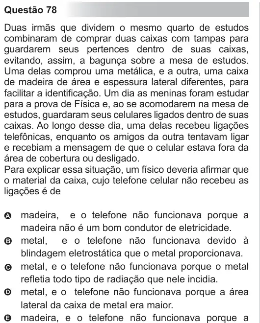 Imagem da questão 78 do ENEM 2010