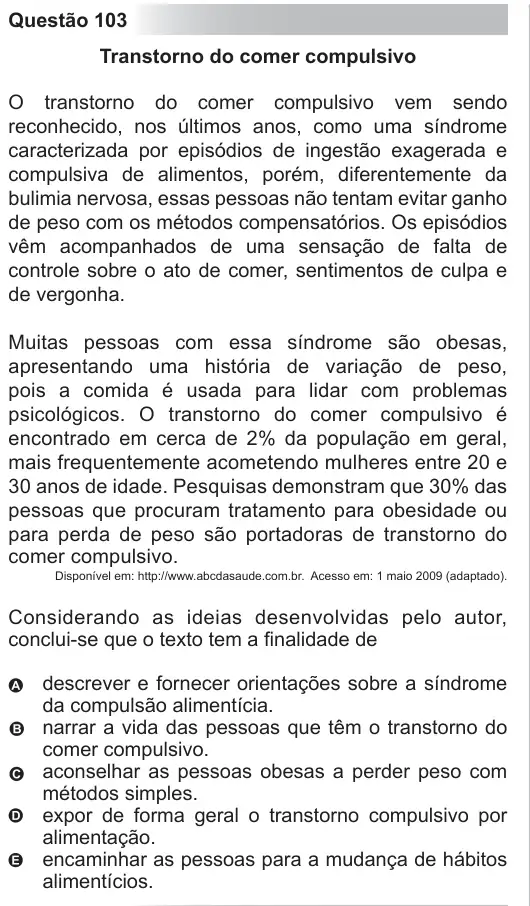 Imagem da questão 103 do ENEM 2010