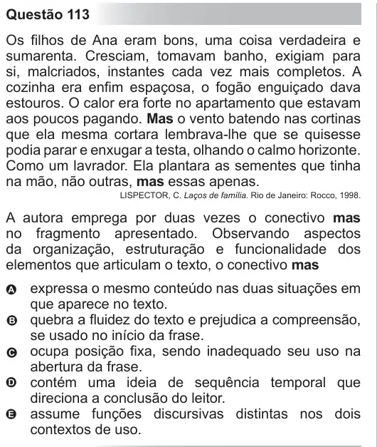 Imagem da questão 113 do ENEM 2010