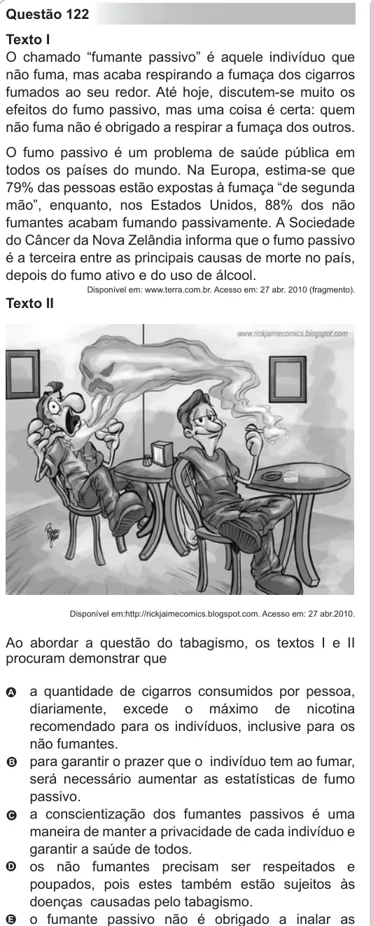 Imagem da questão 122 do ENEM 2010