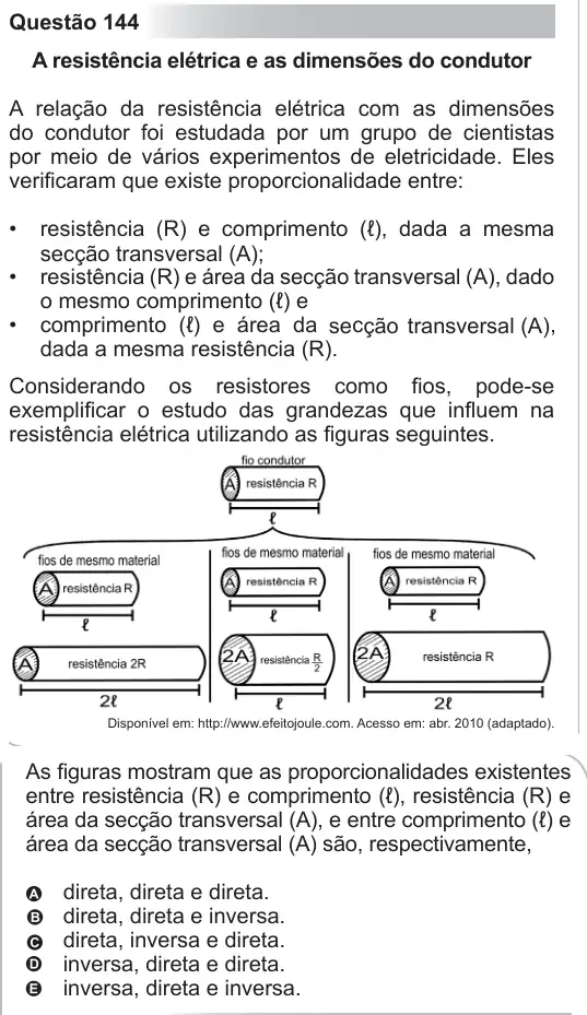 Imagem da questão 144 do ENEM 2010
