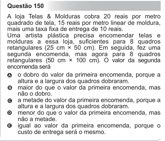Imagem da questão 150 do ENEM 2010