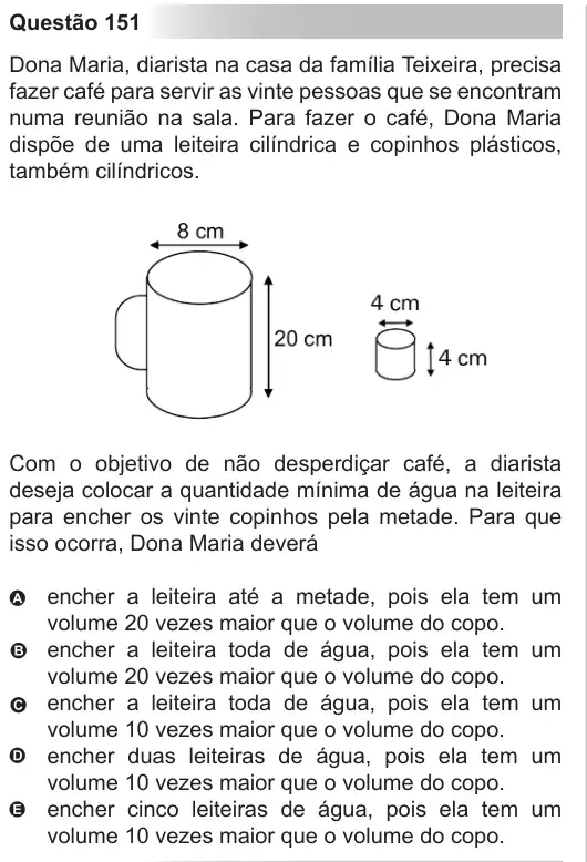 Imagem da questão 151 do ENEM 2010