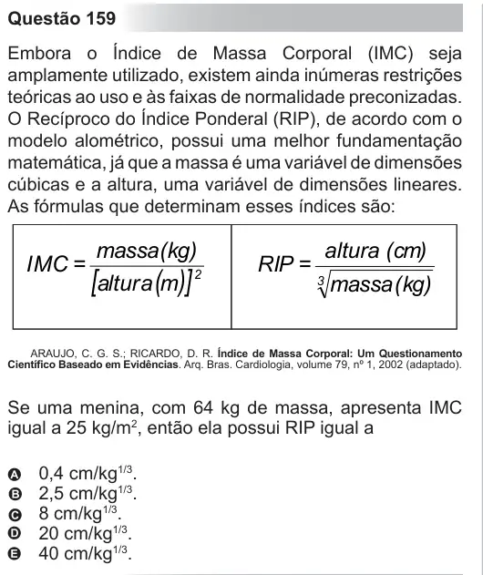 Imagem da questão 159 do ENEM 2010