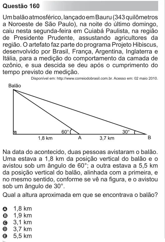 Imagem da questão 160 do ENEM 2010