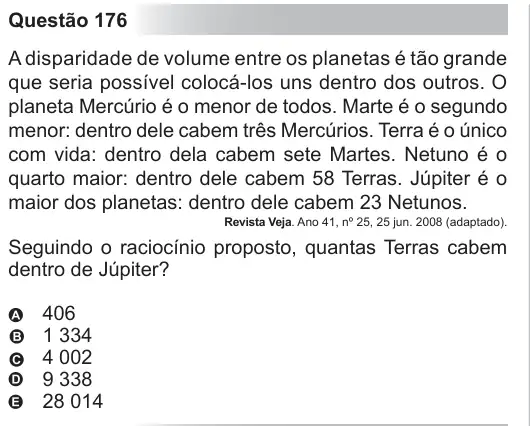 Imagem da questão 176 do ENEM 2010