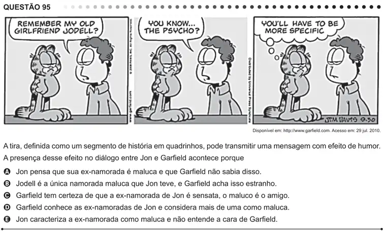 Imagem da questão 95 (inglês) do ENEM 2011
